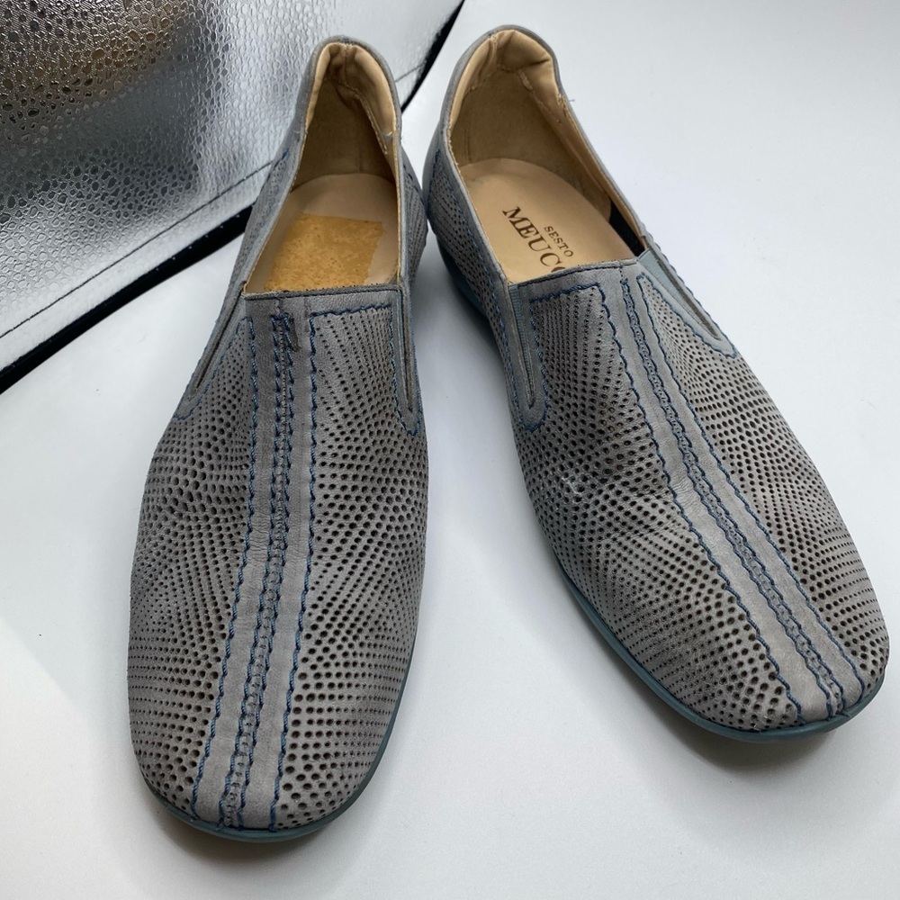 SESTO MEUCCI BRILLA Blue Gray Silver Leather 7.5 Sneaker Loafer Walking Slipon